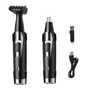 img 4 attached to 🪒 2-in-1 Painless Ear and Nose Hair Trimmer Set for Men and Women - Rechargeable and Waterproof with Dual Edge Blades - Easy Cleansing - Black