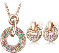 💎 lady colour multicolored rose gold plated jewelry set: necklace and stud earrings with crystal gift box packing - perfect anniversary or birthday gift for her logo