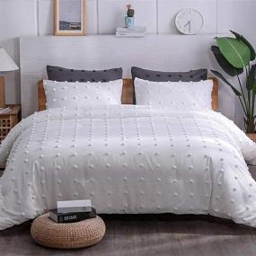 img 4 attached to 🛌 Paxrac White Queen Comforter Set (90x90 inches), 3 Pieces - Soft Cotton Jacquard Lightweight Comforter with 2 Pillowcases, Chenille Dots All Season Down Alternative Bedding Set