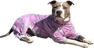 🐶 pitbull pajamas: pink shark print dog onesie jumpsuit by tooth and honey - lightweight pullover pajamas with full coverage for dogs - pink color, grey trim логотип