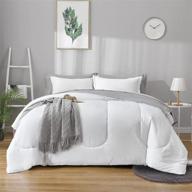 🛏️ uozzi bedding 7-piece white and gray microfiber comforter set - soft & reversible design (includes 1 comforter, 2 pillow shams, 1 flat sheet, 1 fitted sheet, and 2 pillowcases) logo