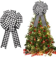 🎄 stunning large black and white buffalo plaid christmas tree topper bow – perfect for indoor & outdoor party decoration, wreaths, and ornaments! logo
