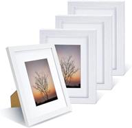 🖼️ nautical white picture frames 8x10 inch set of 4, wood grain photo frames, display 5x7 photos with mat, display 8x10 photos without mat, collage frames for wall or tabletop логотип