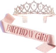 🌹 rose gold birthday gifts - glitter birthday sash & rhinestone tiara set: birthday girl sash, party favors logo