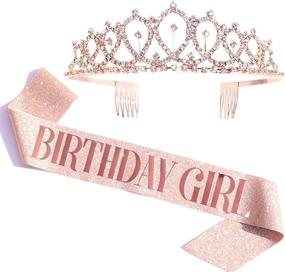 img 4 attached to 🌹 Rose Gold Birthday Gifts - Glitter Birthday Sash & Rhinestone Tiara Set: Birthday Girl Sash, Party Favors