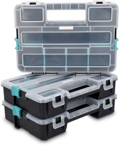 img 4 attached to 📦 Navaris Stackable Plastic Storage Boxes with Adjustable Divider Compartments - Organizers for Tools, Small Items, Jewelry - Set of 3