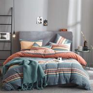🌈 joyreap luxury washed cotton comforter set queen - rainbow gray colorful stripes design, smooth soft warm comforter for all seasons - 88x88 inches logo