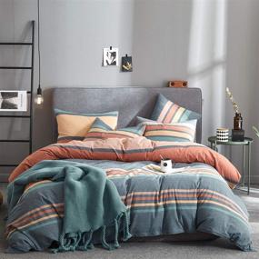 img 4 attached to 🌈 Joyreap Luxury Washed Cotton Comforter Set Queen - Rainbow Gray Colorful Stripes Design, Smooth Soft Warm Comforter for All Seasons - 88x88 inches