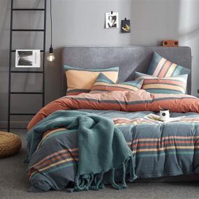 img 3 attached to 🌈 Joyreap Luxury Washed Cotton Comforter Set Queen - Rainbow Gray Colorful Stripes Design, Smooth Soft Warm Comforter for All Seasons - 88x88 inches