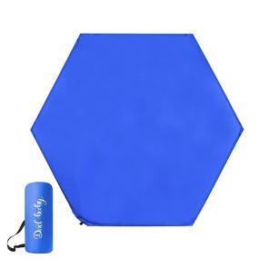 img 4 attached to 👨 Blue Dad-Baby Hexagon Playpen Mat & Mattress Set – Ideal for Regalo and Summer Play Playards, Self-Inflatable Comfort with Carry Bag