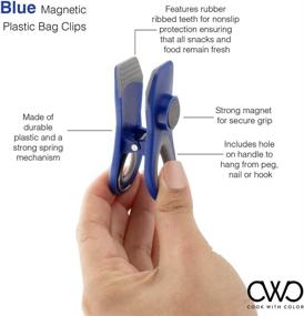 img 2 attached to 🔐 COOK WITH COLOR Set of 8 Bag Clips: Heavy Duty Chip Clip and Refrigerator Magnet Clips in Blue- Air Tight Seal Grip for Snack and Food Storage