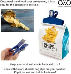 img 1 attached to 🔐 COOK WITH COLOR Set of 8 Bag Clips: Heavy Duty Chip Clip and Refrigerator Magnet Clips in Blue- Air Tight Seal Grip for Snack and Food Storage