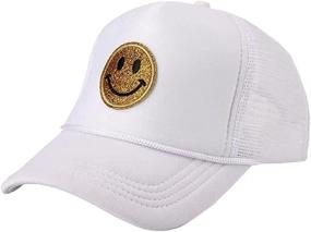 img 3 attached to 🧢 Lin Su Fashion Smiley Face Sequins Trucker Hat: Neon High Crown Foam Mesh Back for Men and Women