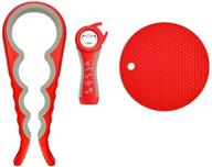 5-in-1 rubber jar bottle opener set, easy grip kitchen tools for seniors with arthritis hands - owfvlazi, silicone pad, red logo