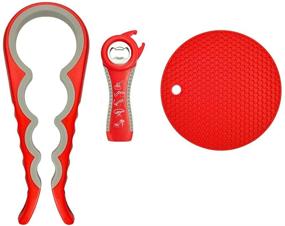 img 4 attached to 5-in-1 Rubber Jar Bottle Opener Set, Easy Grip Kitchen Tools for Seniors with Arthritis Hands - Owfvlazi, Silicone Pad, Red