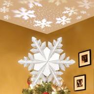 🎄 enhance your christmas décor with lanpuly 3d glitter sliver snow tree topper star lighted – snowflake projector lights for festive decoration logo