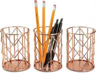 🌹 stylish rose gold pencil holder set of 3 for dorm & office - durable metal pen organizer & makeup brush holder логотип