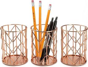 img 4 attached to 🌹 Stylish Rose Gold Pencil Holder Set of 3 for Dorm & Office - Durable Metal Pen Organizer & Makeup Brush Holder