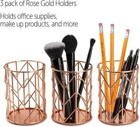 img 3 attached to 🌹 Stylish Rose Gold Pencil Holder Set of 3 for Dorm & Office - Durable Metal Pen Organizer & Makeup Brush Holder