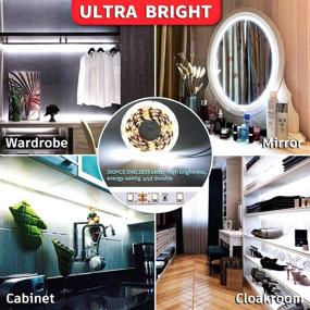 img 1 attached to 💡 Versatile and Energy-Efficient White LED Strip Lights: 16.4ft Dimmable LED Light Strip with Memory Function- Perfect for Kitchen Cabinet Mirror Bedroom Closet Decor!