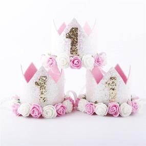 img 1 attached to 👑 Sparkling Glitter Baby Girls Floral Crown Tiara: Ideal Cake Smash Photo Prop for 1st, 2nd, and 3rd Birthdays