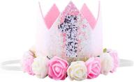 👑 sparkling glitter baby girls floral crown tiara: ideal cake smash photo prop for 1st, 2nd, and 3rd birthdays logo