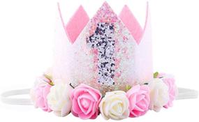 img 4 attached to 👑 Sparkling Glitter Baby Girls Floral Crown Tiara: Ideal Cake Smash Photo Prop for 1st, 2nd, and 3rd Birthdays