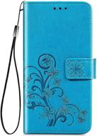 🌸 supdigital galaxy a12 wallet case - premium pu leather flip cover with card holder and stand for samsung galaxy a12 6.5-inch (blue) - flower embossed design logo