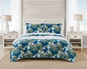 img 3 attached to 🌴 Tommy Bahama Southern Breeze Quilt Set - 100% Cotton, Reversible, Lightweight & Breathable, Pre-Washed for Extra Softness - King Size, Dark Blue