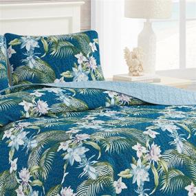 img 1 attached to 🌴 Tommy Bahama Southern Breeze Quilt Set - 100% Cotton, Reversible, Lightweight & Breathable, Pre-Washed for Extra Softness - King Size, Dark Blue