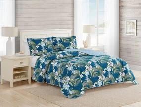 img 4 attached to 🌴 Tommy Bahama Southern Breeze Quilt Set - 100% Cotton, Reversible, Lightweight & Breathable, Pre-Washed for Extra Softness - King Size, Dark Blue