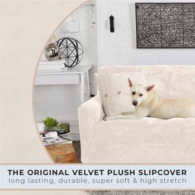img 1 attached to 🛋️ Stretch Velvet Plush Sofa Slipcover - Soft Anti-Slip Furniture Protector for 3 Seat Couch - High Stretch, Off White (Sofa- 3 Seater)
