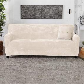 img 3 attached to 🛋️ Stretch Velvet Plush Sofa Slipcover - Soft Anti-Slip Furniture Protector for 3 Seat Couch - High Stretch, Off White (Sofa- 3 Seater)