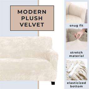 img 2 attached to 🛋️ Stretch Velvet Plush Sofa Slipcover - Soft Anti-Slip Furniture Protector for 3 Seat Couch - High Stretch, Off White (Sofa- 3 Seater)