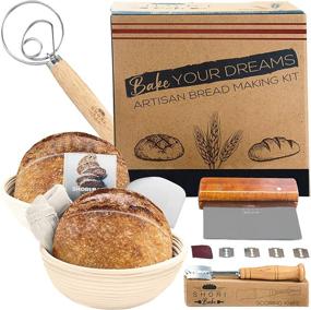 img 4 attached to 🥖 Shori Bake Banneton Bread Proofing Basket Set of 2 9 Inch Round + Sourdough Bread Making Tools Kit, Baking Gifts for Bakers - Brotform Liner, Bread Lame, Dough Scraper, Bowl Scraper, Danish Dough Whisk