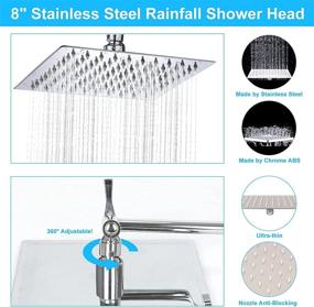 img 1 attached to 🚿 High Pressure Rain Shower Head Combo with 11 Inch Adjustable Extension Arm, Handheld Shower Head and 9 Settings - Anti-leak, Height/Angle Adjustable - 8'' Shower Head, 6.5FT Hose