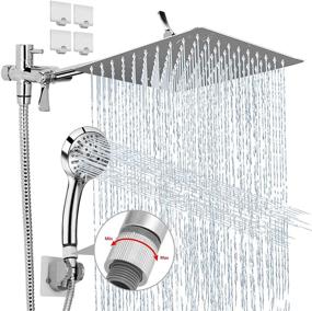 img 4 attached to 🚿 High Pressure Rain Shower Head Combo with 11 Inch Adjustable Extension Arm, Handheld Shower Head and 9 Settings - Anti-leak, Height/Angle Adjustable - 8'' Shower Head, 6.5FT Hose