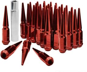 img 3 attached to 🔴 Premium Extended Metal Lugs - 32pc Red Spike Lug Nut 14x2, 4.4" Tall for Offroad