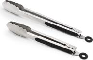 🔥 set of 2 sturdy grilling barbeque tongs, 9" and 12" stainless steel kitchen cooking tongs with brushed finish, locking feature, and comfortable ergonomic grip in black logo