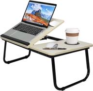 📚 adjustable lap desk with tilting top - perfect for laptops up to 15.6in - portable reading holder & notebook stand for couch sofa - foldable breakfast bed tray with cup holder (white maple) logo