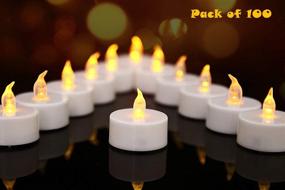 img 1 attached to 🕯️ 100-Pack Flameless Tea Lights with LED Flickering Effect, Battery-Operated Tealight Candles for Halloween, Pumpkin Decorations, Holidays, Gardens, Weddings, Parties, and Events – Warm Yellow Light Included