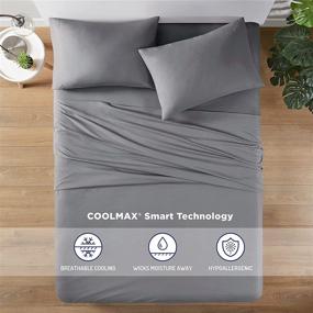 img 3 attached to 🛏️ Stay Cool and Comfy with DEGREES OF COMFORT Coolmax Cooling Sheets - Queen Size Set for Hot Sleepers - Breathable Soft Fabric with Deep Pocket - Grey-4PC