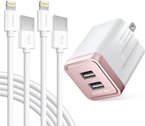 img 4 attached to 🔌 Набор зарядных устройств для iPhone с сертификатом Apple MFi - 2 шт. кабели Lightning с двойным USB настенным адаптером, 2.4 АМП - Совместим с iPhone 11 Pro Max XS XR X 8 7 6S 6 Plus SE iPad (розовое золото/белый, 4 фута)