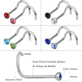 img 2 attached to 💎 Rbenxia 20G 316L Nose Studs Rings 2.2MM Rhinestone Stainless Steel Nose Body Piercing Rings 20 Pcs Random Color Unisex Optimal SEO