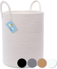 img 4 attached to 🧺 Extra Large Rope White Basket - Blanket Storage for Living Room, Decorative & Functional Basket for Blankets & Yoga Mats, Black Rope Laundry Basket 15x18" by OrganiHaus