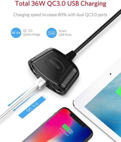 img 3 attached to 🔌 Продвинутый BESTEK QC3.0 делитель для прикуривателя: 150Вт 12В/24В автомобильный адаптер для зарядки с 26-дюймовым кабелем для мобильного телефона, планшета, GPS и видеорегистратора.