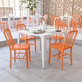 img 4 attached to High-Quality 2 Pack Orange Metal Indoor-Outdoor Chair by Flash Furniture