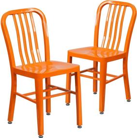 img 3 attached to High-Quality 2 Pack Orange Metal Indoor-Outdoor Chair by Flash Furniture