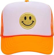 🧢 fashion-forward unisex trucker hat: lin su smiley face sequins print, neon high crown foam mesh back design logo