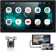 7'' touchscreen android double din car stereo with gps navigation, bluetooth, wifi, mirror link, fm radio, 2 usb ports, and rear view camera logo